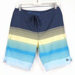 Travis Mathew Mens Board Shorts Swim Trunks Size 30 Blue/Yellow, 9” Inseam Golf